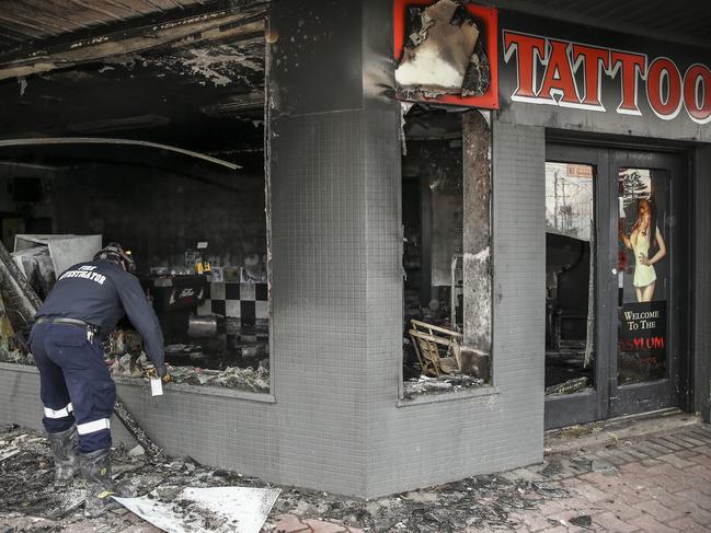 Suspected arson, $100k tattoo shop fire on Brighton Road, Seacliff Park M0nday 9 October 2017 - pic AAP/MIKE BURTON