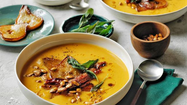 Enjoy the mix of flavours with this pumpkin, pear and bacon soup.