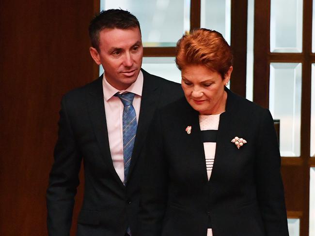 One Nation leader Senator Pauline Hanson with her adviser James Ashby. Picture: AAP