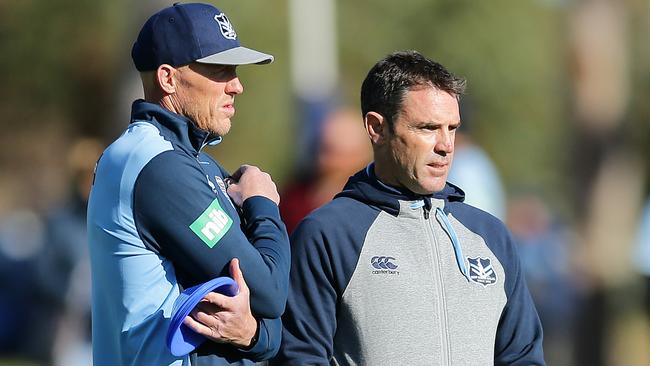 Craig Fitzgibbon, with NSW coach Brad Fittler during Blues Origin camp, is a contender to take over the Knights job. Picture: Getty Images