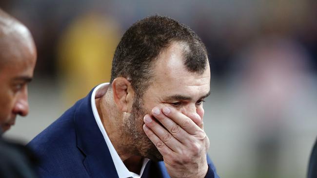 Wallabies coach Michael Cheika after Saturday night’s loss. Picture: Getty Images