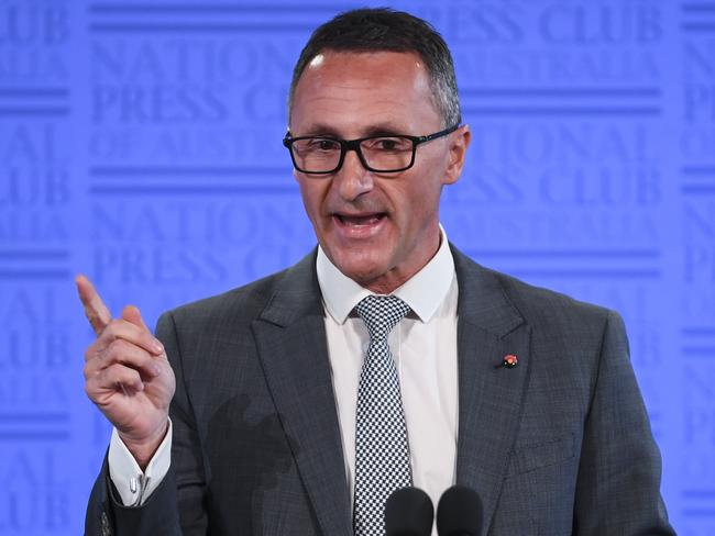 Australian Greens leader Richard Di Natale during his address to the National Press Club in Canberra, Wednesday, April 4, 2018.(AAP Image/Lukas Coch) NO ARCHIVING