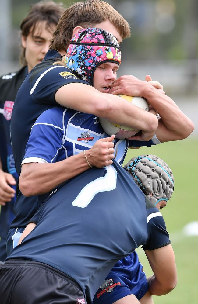 RUGBY LEAGUE: Justin Hodges and Chris Flannery 9s Gala Day. Grand final, Caloundra State High School V Redcliffe State High, year 12. Picture: Patrick Woods.