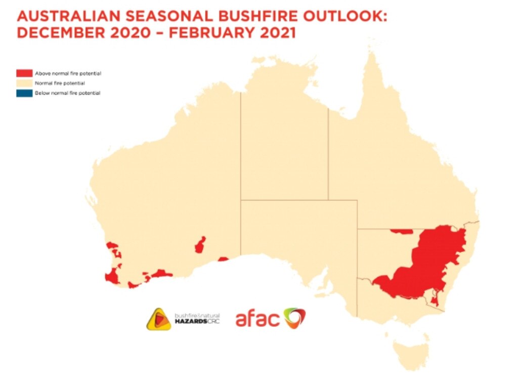 Australian Seasonal Bushfire Outlook: December 2020 – February 2021. NSW and WA are the states with the highest risk this summer.