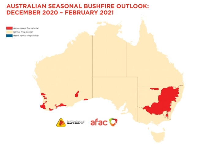 Australian Seasonal Bushfire Outlook: December 2020 – February 2021. NSW and WA are the states with the highest risk this summer.