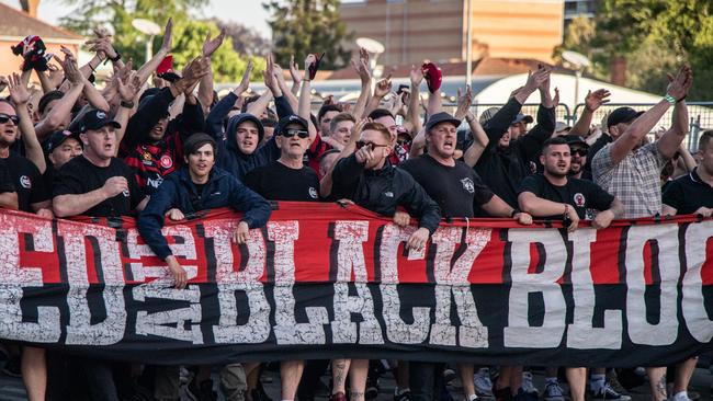 Members of the Red and Black Bloc. Picture: James Gourley/The Sunday Telegraph