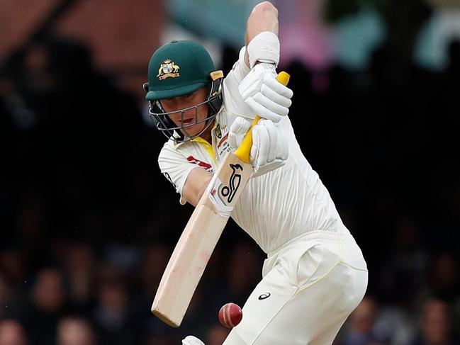 Australia's Marnus Labuschagne plays shot during play on the fifth day of the second Ashes cricket Test match between England and Australia at Lord's Cricket Ground in London on August 18, 2019. (Photo by Adrian DENNIS / AFP) / RESTRICTED TO EDITORIAL USE. NO ASSOCIATION WITH DIRECT COMPETITOR OF SPONSOR, PARTNER, OR SUPPLIER OF THE ECB