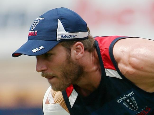 Melbourne Rebels training at Visy Park, Dom Shipperley during a training drill. Melbourne. 11th February 2015. Picture: Colleen Petch.