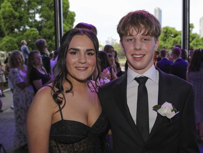 Jordan Temperton and Ben Wright at the Coomera Anglican College Formal at HOTA. Picture: Marcelo Lang.