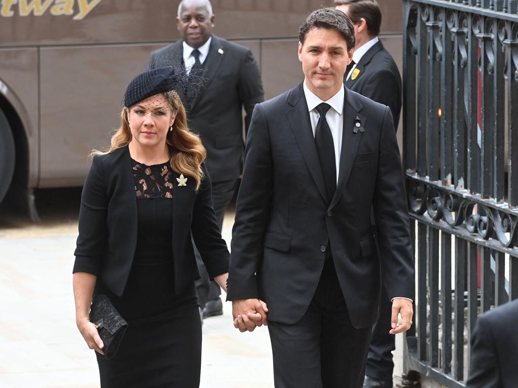 Canadian Prime Minister Justin Trudeau and Sophie Trudeau arrive at Westminster Abbey in London.