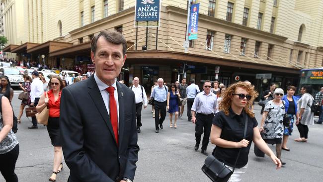 Lord Mayor Graham Quirk pictured on the intersection of Edward and Adelaide streets in he Brisbane CBD for a story on pedestrian safety, Brisbane Tuesday 27th November 2018 Picture AAP/David Clark