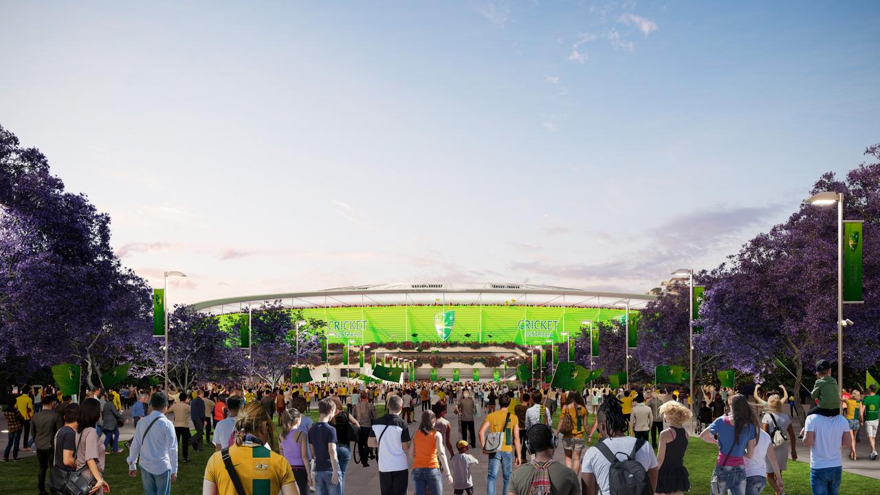 An artist impression of the north eastern view as a major revitalisation of the Gabba. Photo: Supplied.