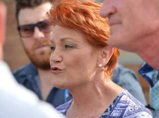 Pauline Hanson and Steve Dickson at a community barbecue on the Sunshine Coast during the election campaign. Picture: Patrick Woods