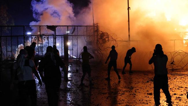 Protesters clash with Lebanese security forces outside the US Embassy. Picture: AFP