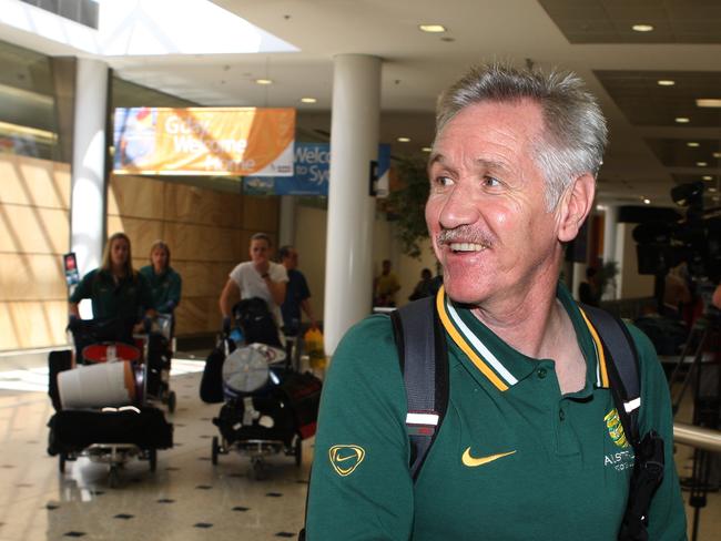 Matildas World Cup football team arrive at Sydney Airport from China. Coach Tom Sermanni.