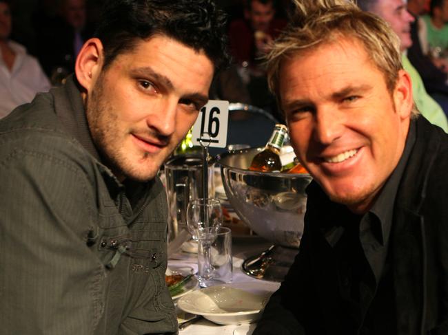 Brendan Fevola and Shane Warne at the 2016 Logie Awards.