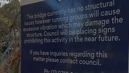 Sutherland Shire Council has banned running on a local pedestrian bridge due to concerns about structural integrity. Picture: Facebook