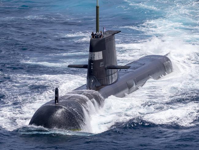 DARWIN, AUSTRALIA - SEPTEMBER 05: In this handout image provided by the Australian Defence Force, Royal Australian Navy submarine HMAS Rankin is seen during AUSINDEX 21, a biennial maritime exercise between the Royal Australian Navy and the Indian Navy on September 5, 2021 in Darwin, Australia. Australia, the United States and the United Kingdom have announced a new strategic defence partnership - known as AUKUS - to build a class of nuclear-propelled submarines and work together in the Indo-Pacific region. The new submarines will replace the Royal Australian Navy's existing Collins submarine fleet. (Photo by POIS Yuri Ramsey/Australian Defence Force via Getty Images)