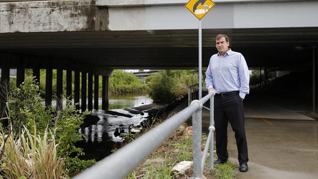 Cameron Russell underneath Sandgate Rd Bridge. Picture: AAP/Josh Woning