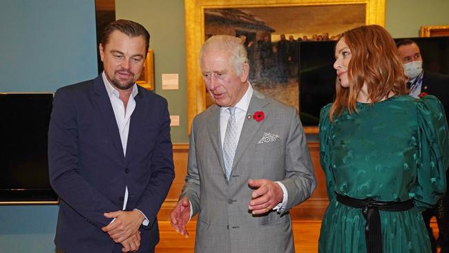 Prince Charles speaks with Leonardo DiCaprio and designer Stella McCartney during the Cop26 summit in Glasgow. Picture: Getty