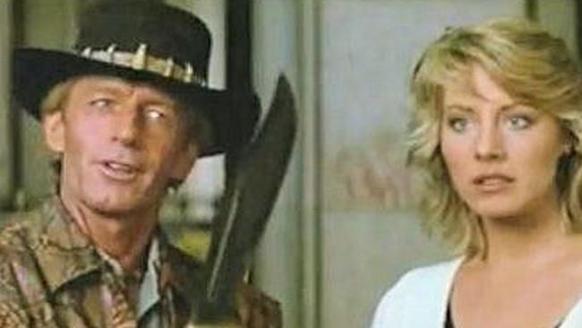 The scene from Crocodile Dundee when Mick Dundee pulls out his massive knife to ward off would-be New York attackers.