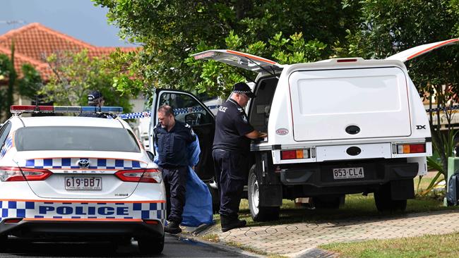 Police at the scene of the stabbing that claimed the life of Emma Lovell. Picture: Lyndon Mechielsen/Courier Mail