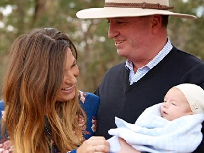 Screen grabs of Vikki Campion and Barnaby Joyce during their first interview since the birth of their baby - interviewed on Channel Seven’s Sunday Night program, 03 June 2018. Credit: Channel 7