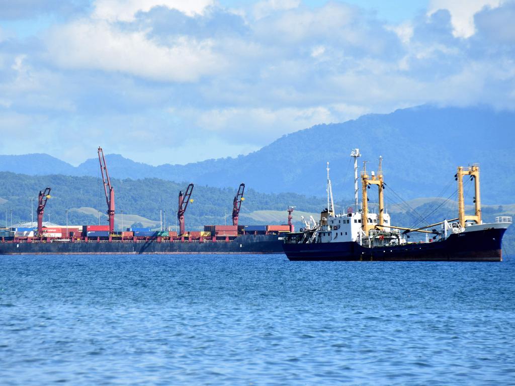 Ships anchored near Honiara. Picture: Charley Piringi/AFP