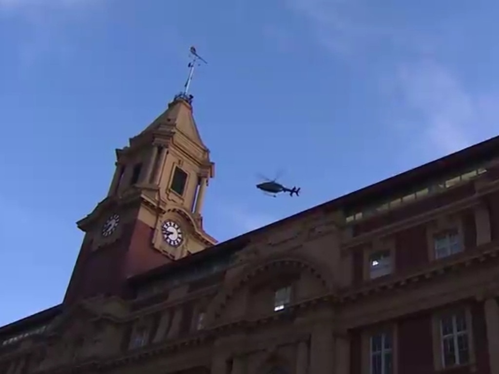 A police helicopter over the scene. Picture: 1News