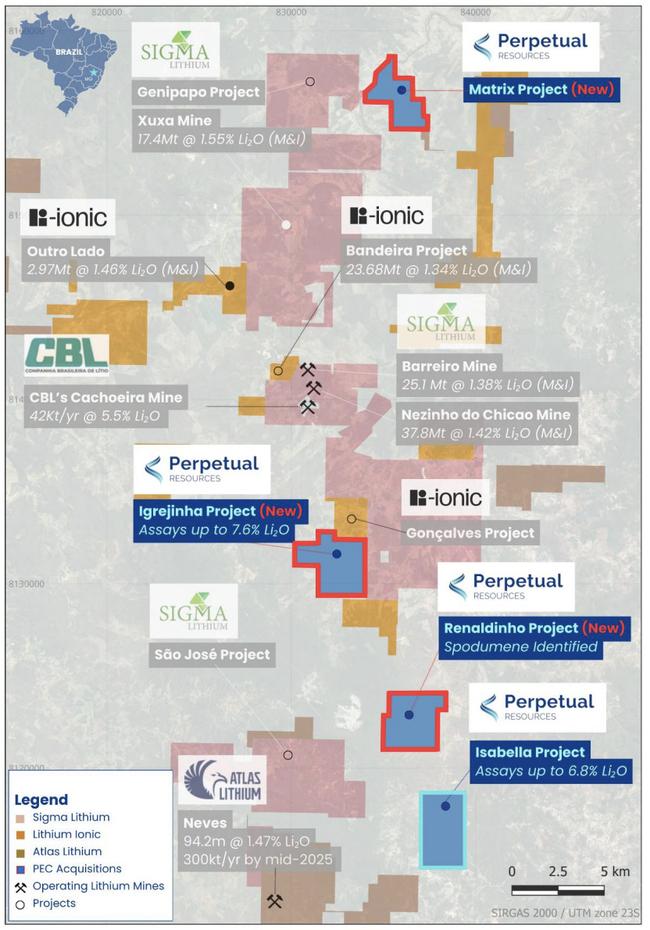 Regional map showing newly acquired tenement areas, Perpetual’s Isabella project and neighbouring Lithium Valley projects. Pic: PEC