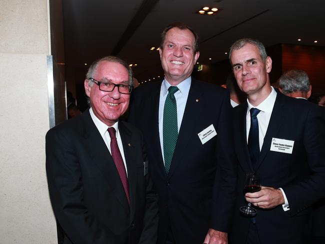 The ATO’s Chris Jordan (middle) with Australian business leaders David Gonski and Elmer Funke. Picture: Dylan Robinson