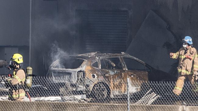 A car destroyed in the explosion. Picture: Jason Edwards