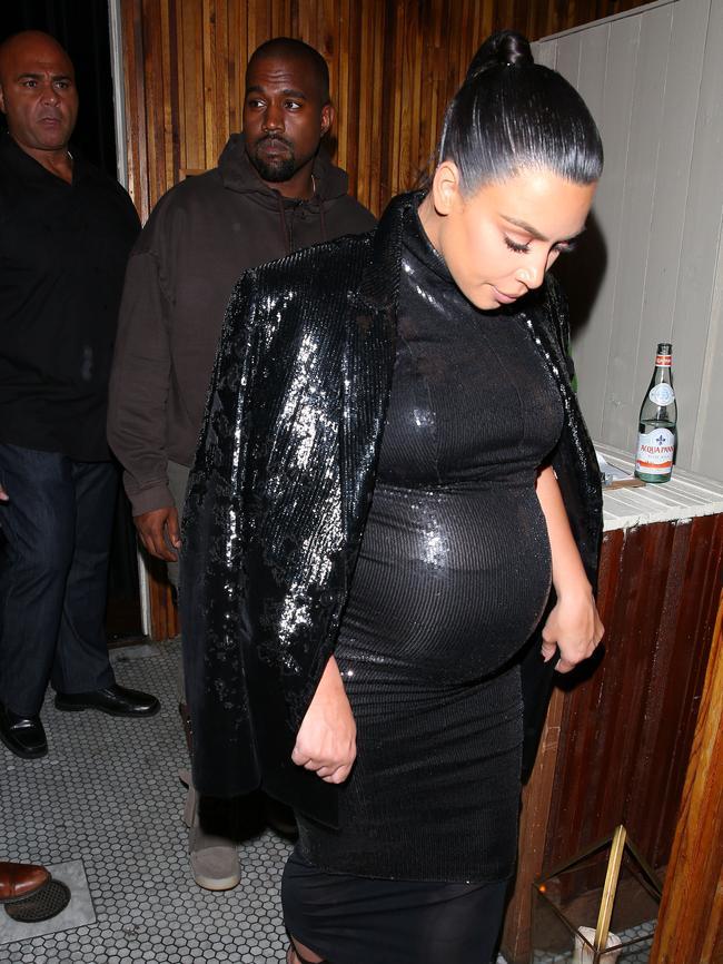 Baby bump ... Kim Kardashian and Kanye West step out. Picture: Splash