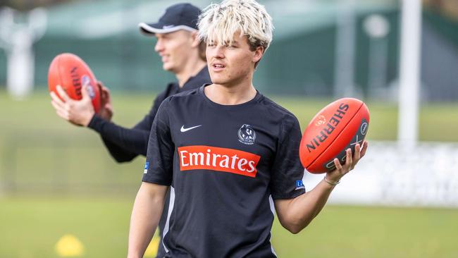 Jack Ginnivan at Collingwood training on Tuesday. Picture: Jake Nowakowski