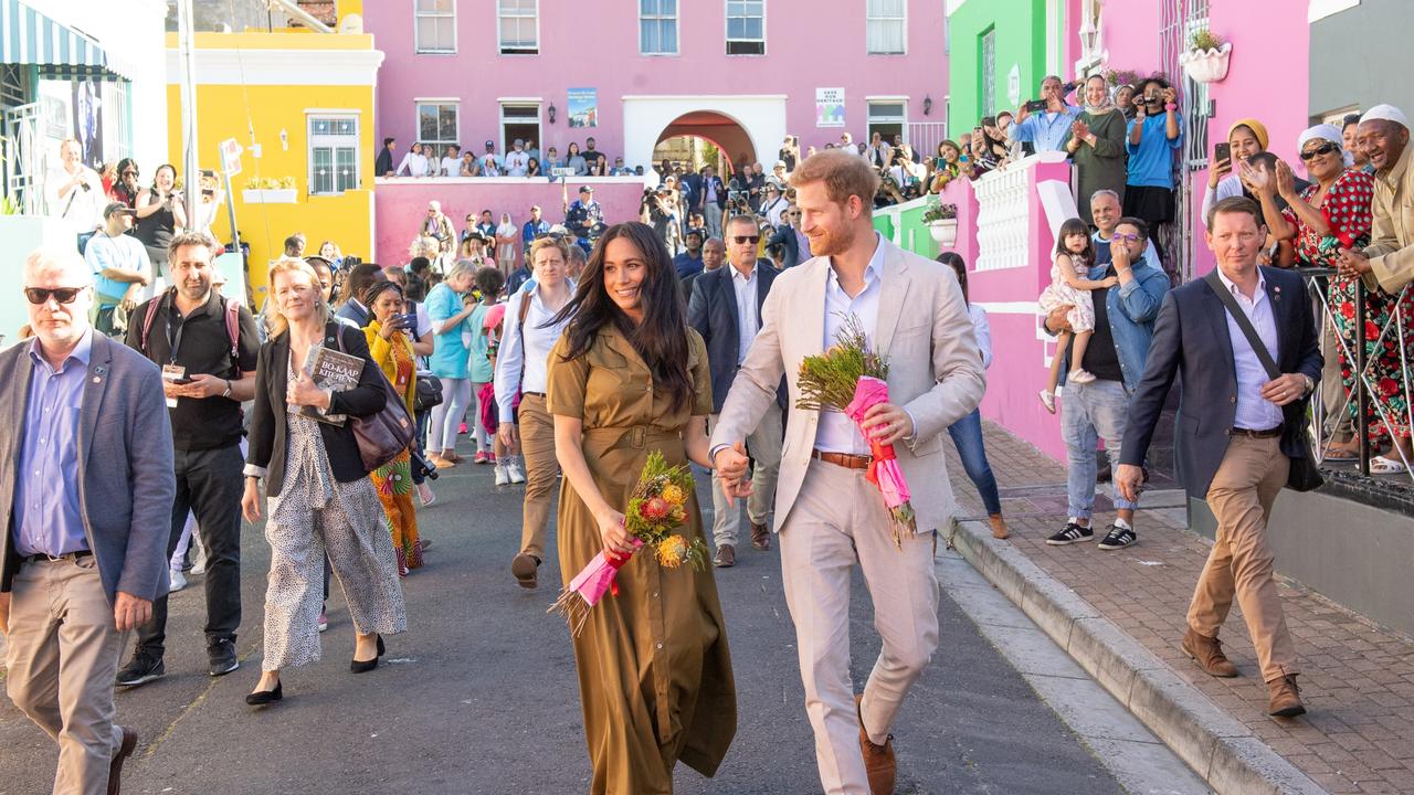 Prince Harry and Meghan in the Bo Kaap district of Cape Town during the royal tour of South Africa on September 24, 2019. Picture: Pool/Samir Hussein/WireImage