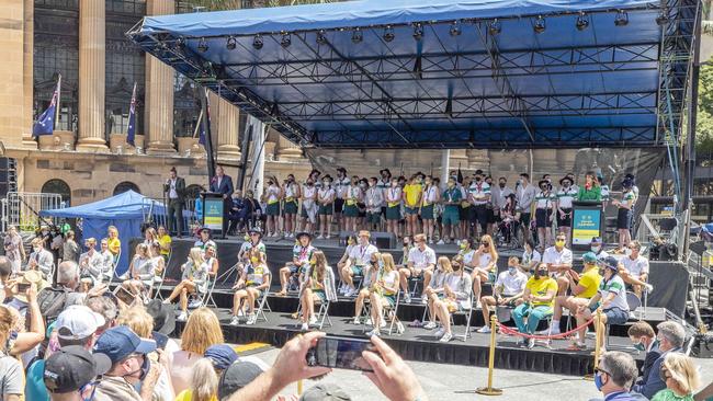 Welcome home celebrations for Tokyo Olympians and Paralympians in King George Square. Picture: Richard Walker