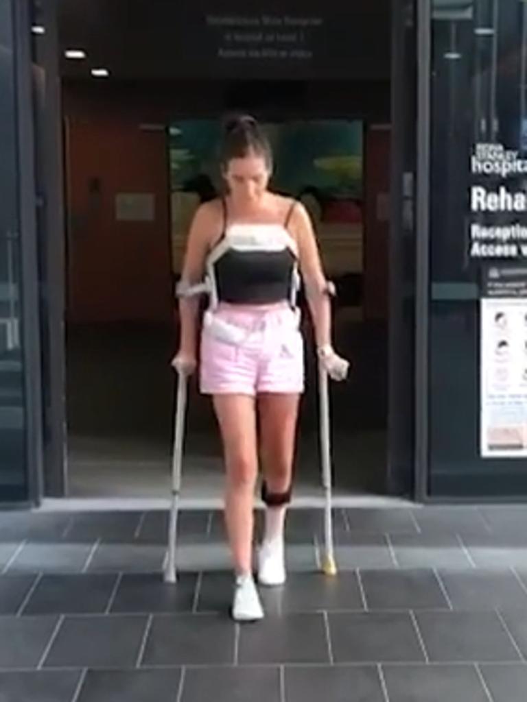 Ella Cutler walking out of hospital. Picture: WA Police