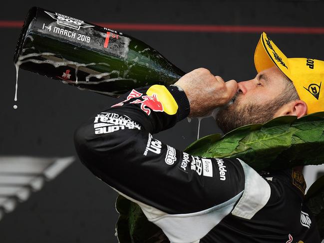 Shane Van Gisbergen celebrates after winning the 2018 Adelaide 500. Picture: Daniel Kalisz/Getty Images