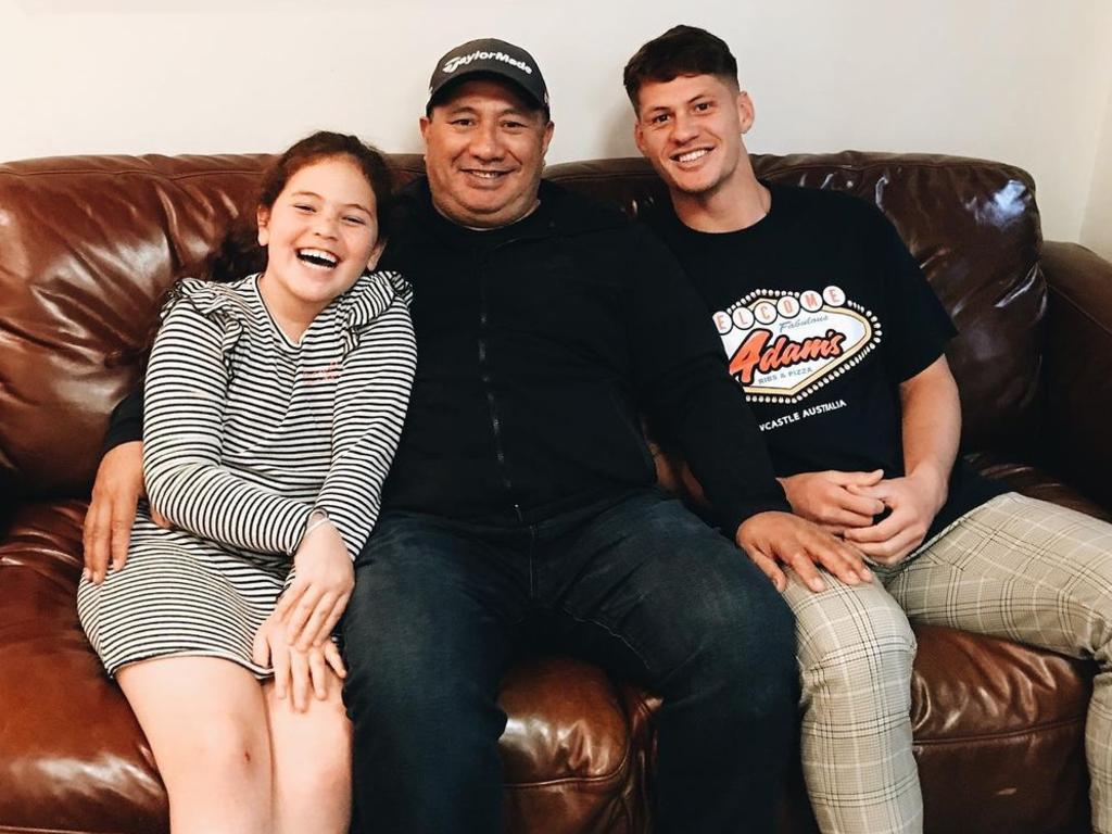 Kalyn Ponga with his father, Andre, and sister, Kayley. Picture: Instagram