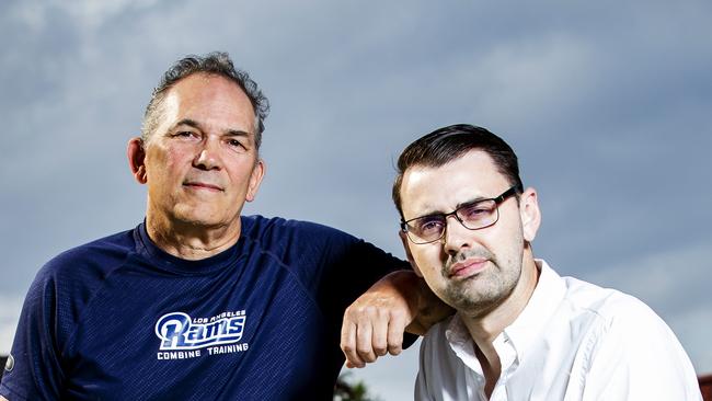 HOLD SEE COURIER MAIL PIC DESK!David Crawley and David Perkins, who attempted to save a Japanese boy and woman from drowning in a bag yard pool at Brendale. Photo Lachie Millard