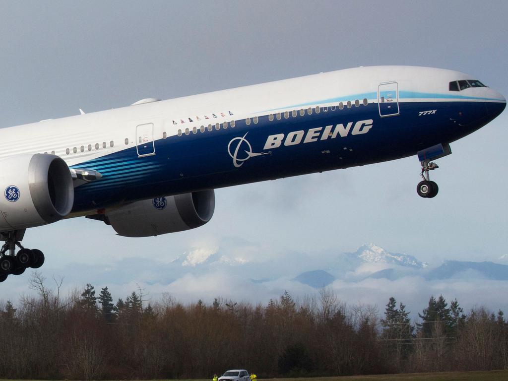 A Boeing 777X aeroplane takes off at Paine Field in Everett, Washington. Picture: AFP