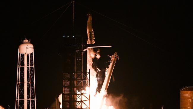 A Falcon 9 rocket with the Crew Dragon Resilience capsule lifts off from Cape Canaveral on Tuesday. Picture: AFP