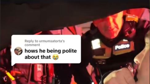 Video of a police officer going off at two young men pulled over for speeding in Melbourne has attracted division. Picture: TikTok