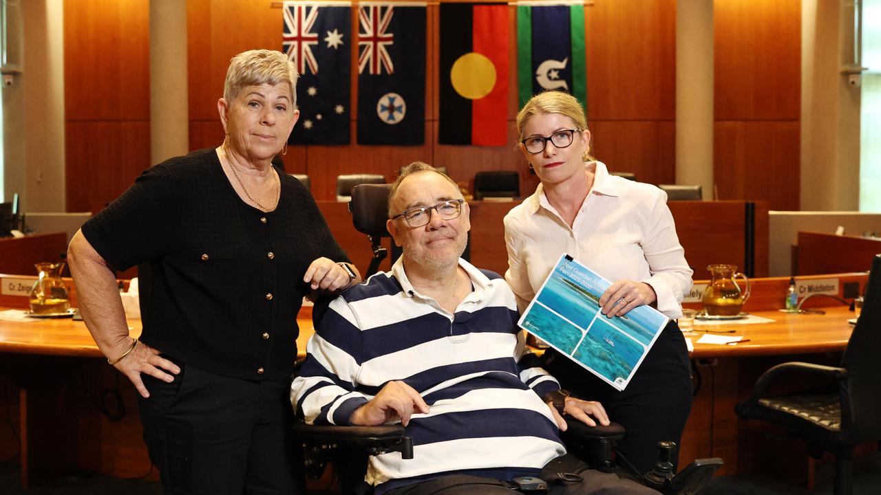 Councillors Rhonda Coghlan, Rob Pyne and Anna Middleton voted against the motion endorsing the sale of the council's carbon credit units. Picture: Brendan Radke