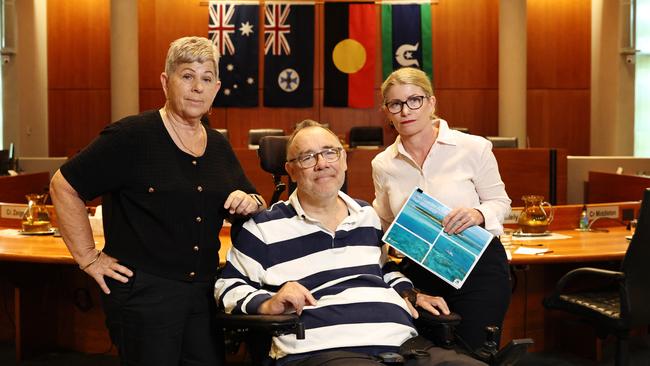 Councillors Rhonda Coghlan, Rob Pyne and Anna Middleton voted against the motion endorsing the sale of the council's carbon credit units. Picture: Brendan Radke