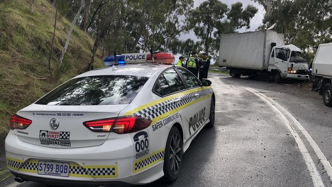 A truck has crashed on Torrens Hill Road at Millbrook. Picture: Shashi Baltutis