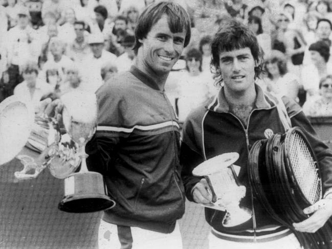 John Alexander became a tennis star. He is pictured (left) with John Fitzgerald at the NSW Open final at White City in 1982