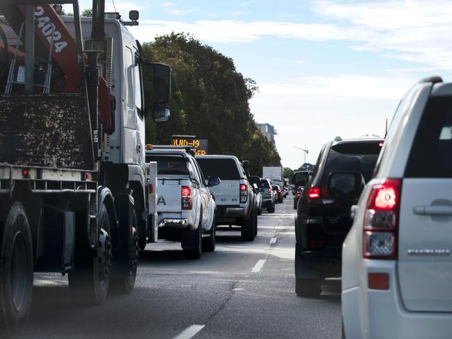 Queensland border - Traffic on the Gold Coast Highway at the police checkpoint in Coolangatta.Picture: NIGEL HALLETT