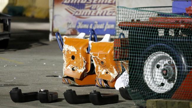 Damaged chairs of the Fire Ball amusement ride in the wake of the accident. Picture: Barbara J. Perenic/The Columbus Dispatch via AP