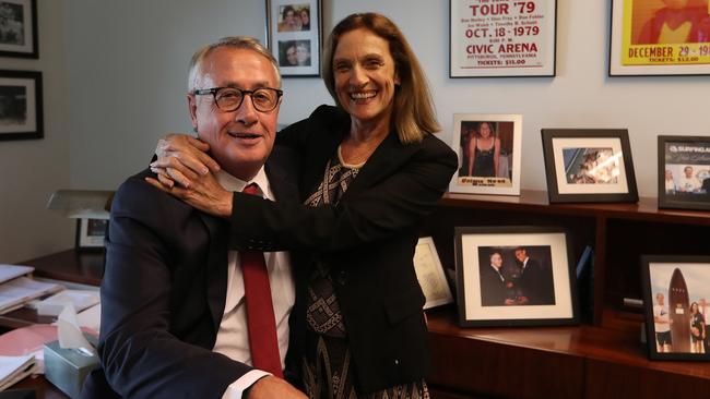 Wayne Swan and wife Kim at Parliament House in Canberra yesterday after the former Labor treasurer delivered his valedictory speech. Picture: Kym Smith